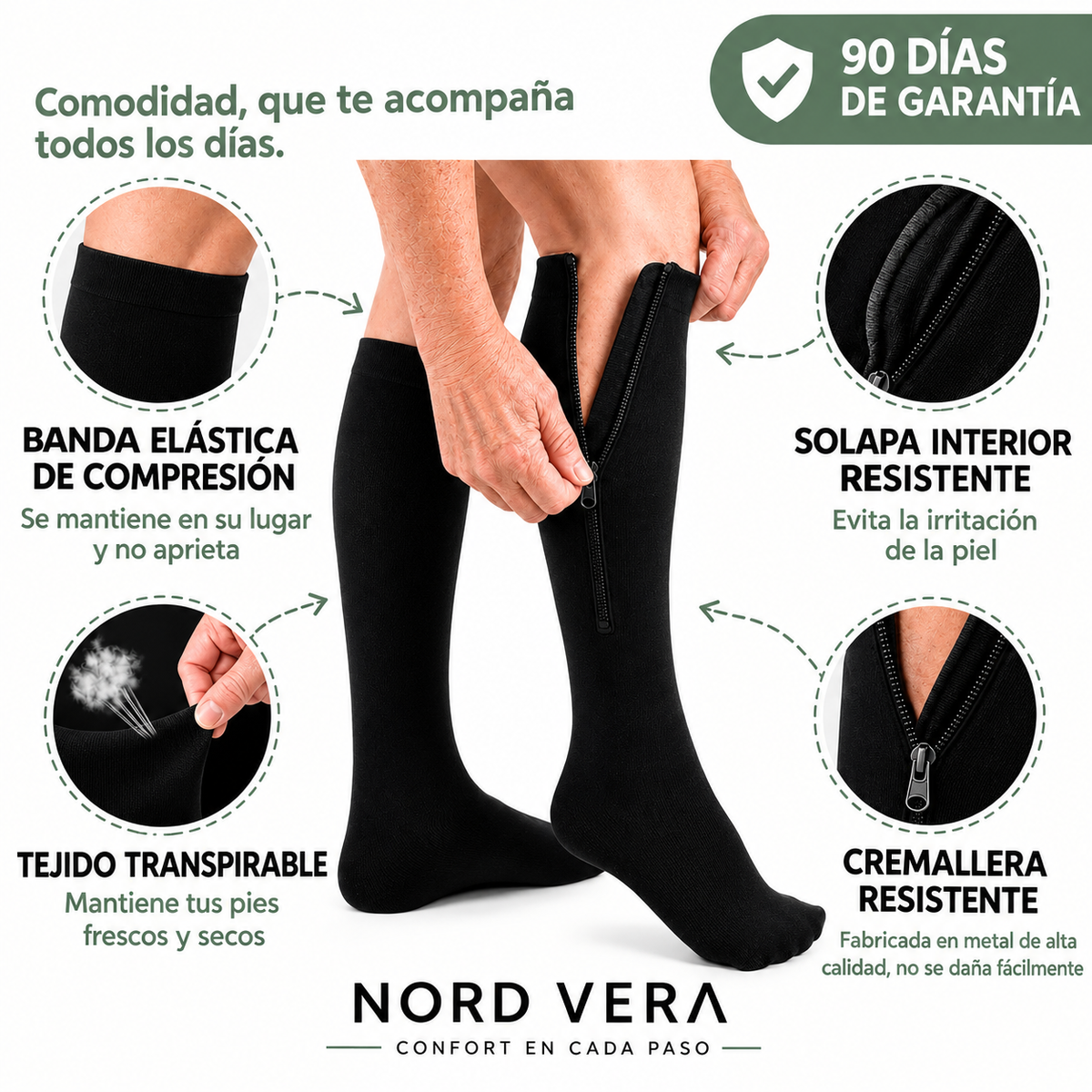 Medias de compresión con cremallera