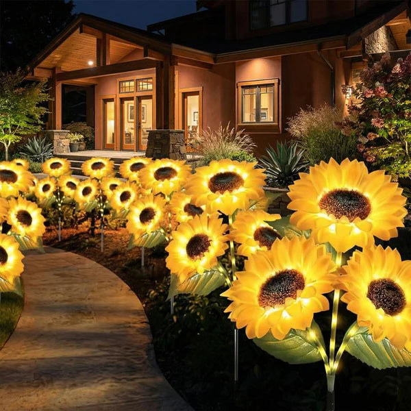 pack x2 Luces solares de jardín con forma de girasol