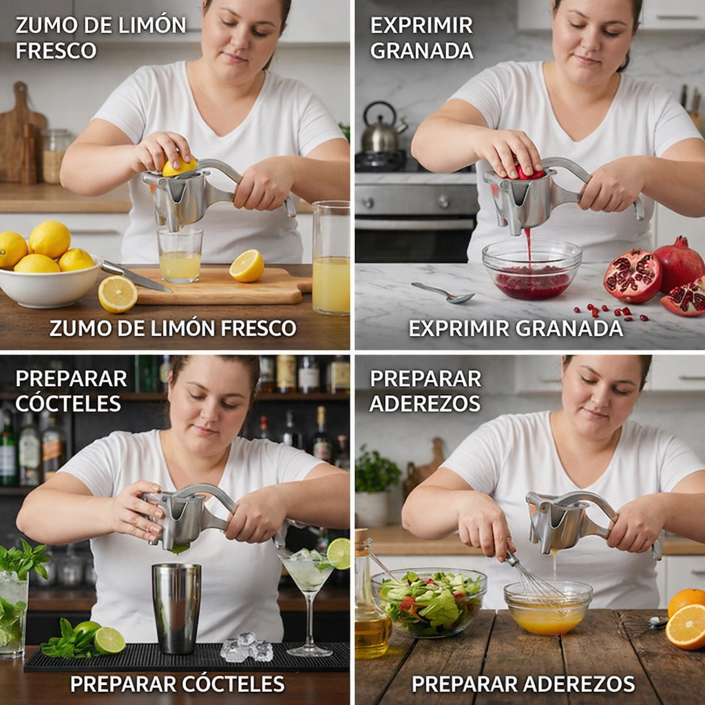 Exprimidor manual de aluminio: prensa manual para frutas y más.