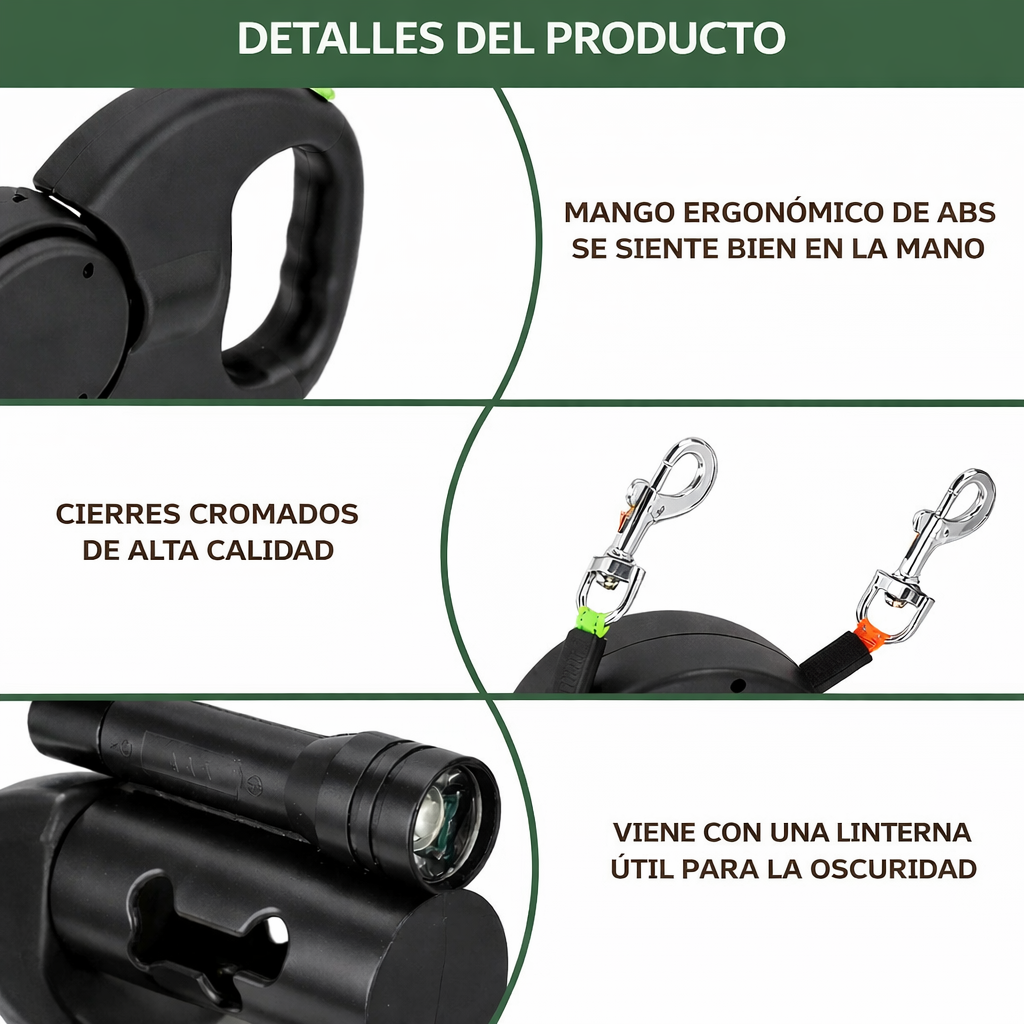 Correa Doble Rectractil Antienredos 360° – Pasea Tus Dos Perros Sin Estrés Ni Nudos