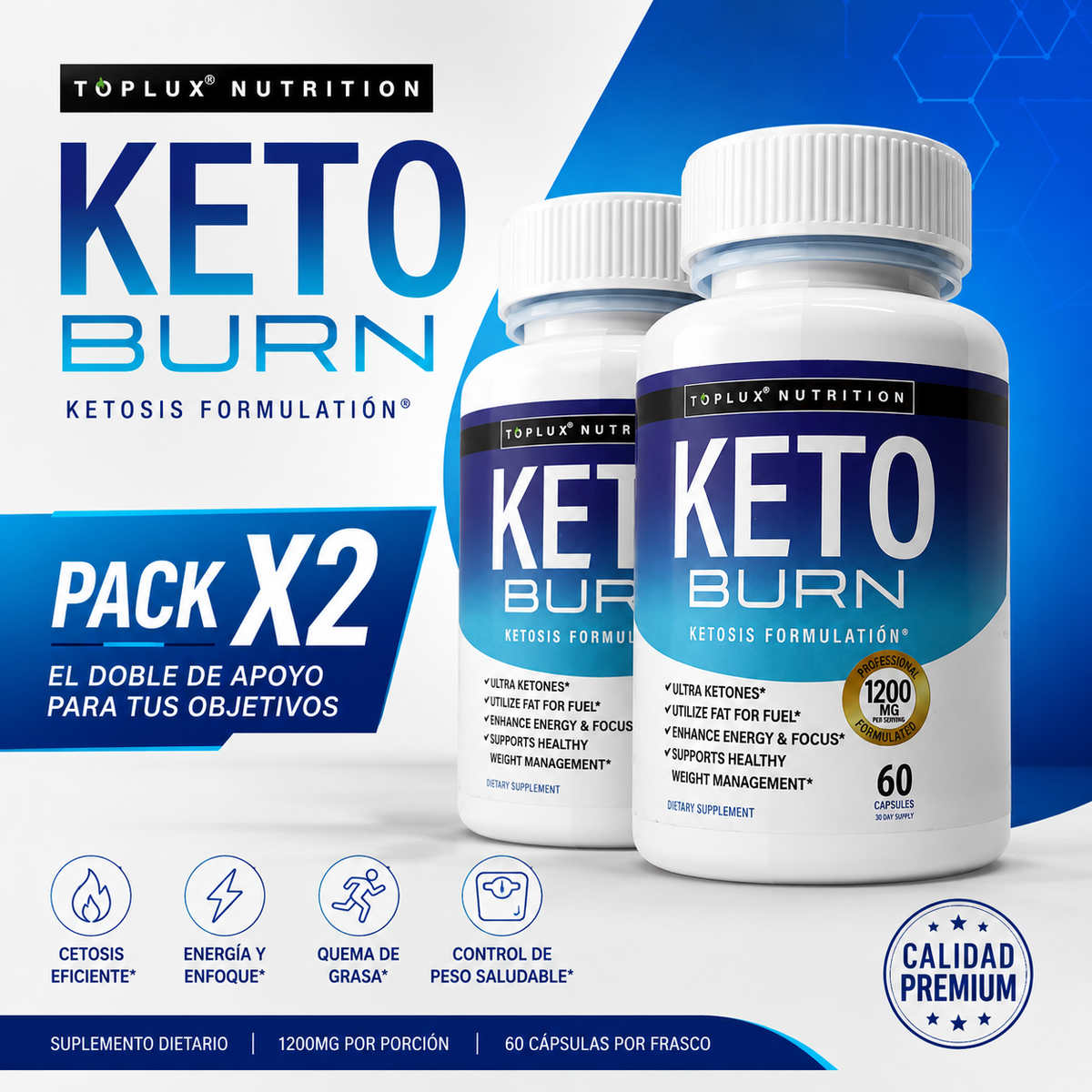 pack x2 Keto Burn Original 120 cápsulas