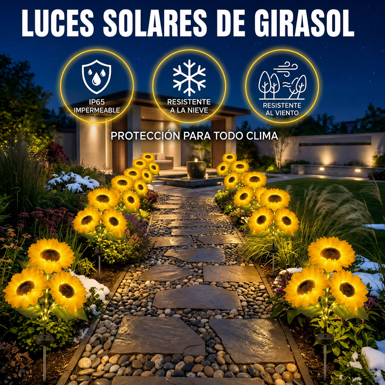 pack x2 Luces solares de jardín con forma de girasol