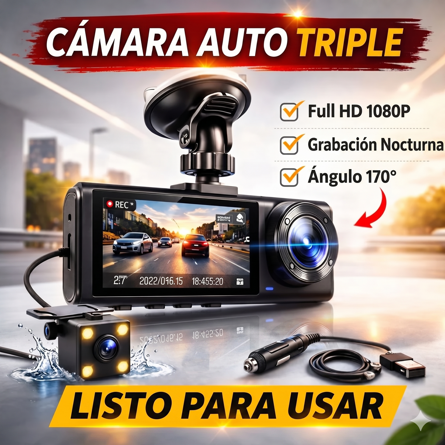 3 EN 1 FULL HD – DELANTERA / TRASERA / INTERIOR