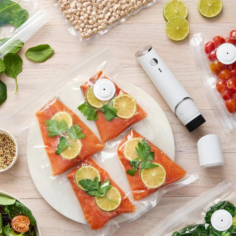 Selladora al Vacío Recargable + 15 Bolsas Reutilizables – Conserva 5X Más Fresco