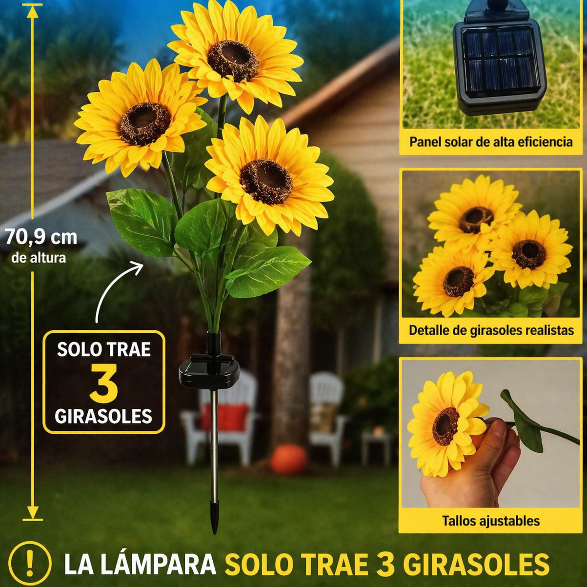 pack x2 Luces solares de jardín con forma de girasol