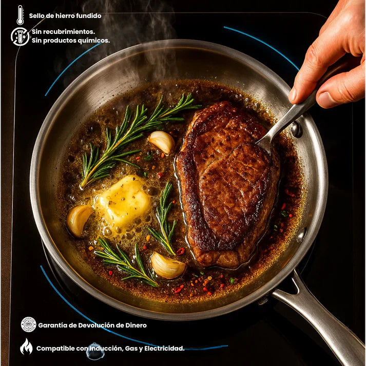 TitanPro 32CM — Sartén de Titanio Puro Antiadherente con Tapa Transparente