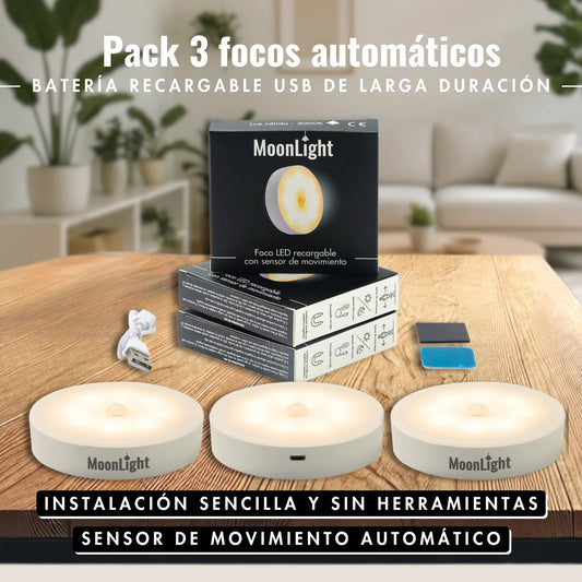 x3 Foco LED recargable con sensor de movimiento